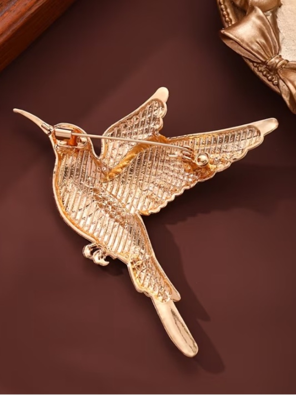Patriotic Hummingbird Bird Brooch in Red, White & Blue Enamel - Picture 5 of 5